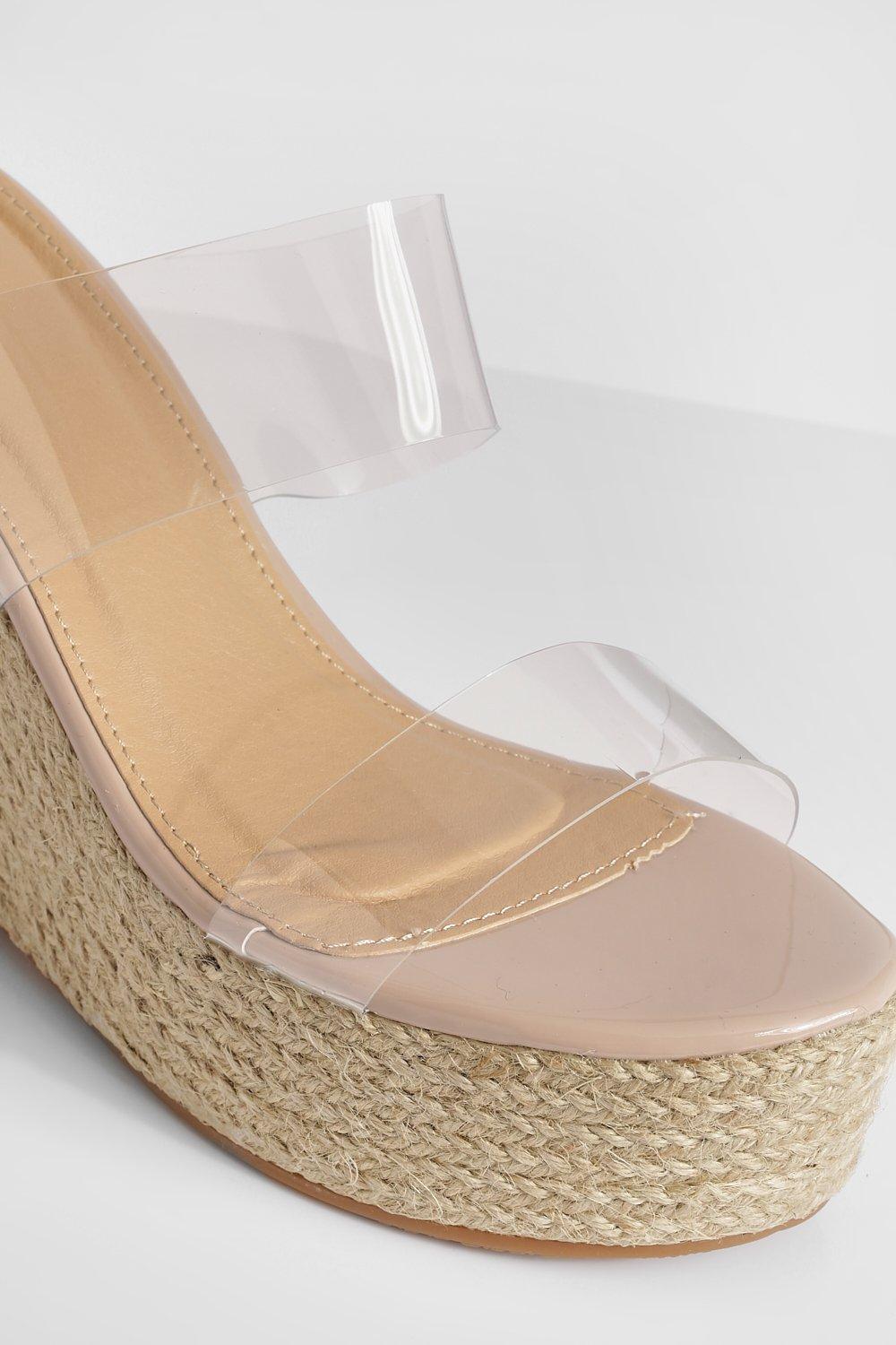 Clear Double Strap Patent Wedge