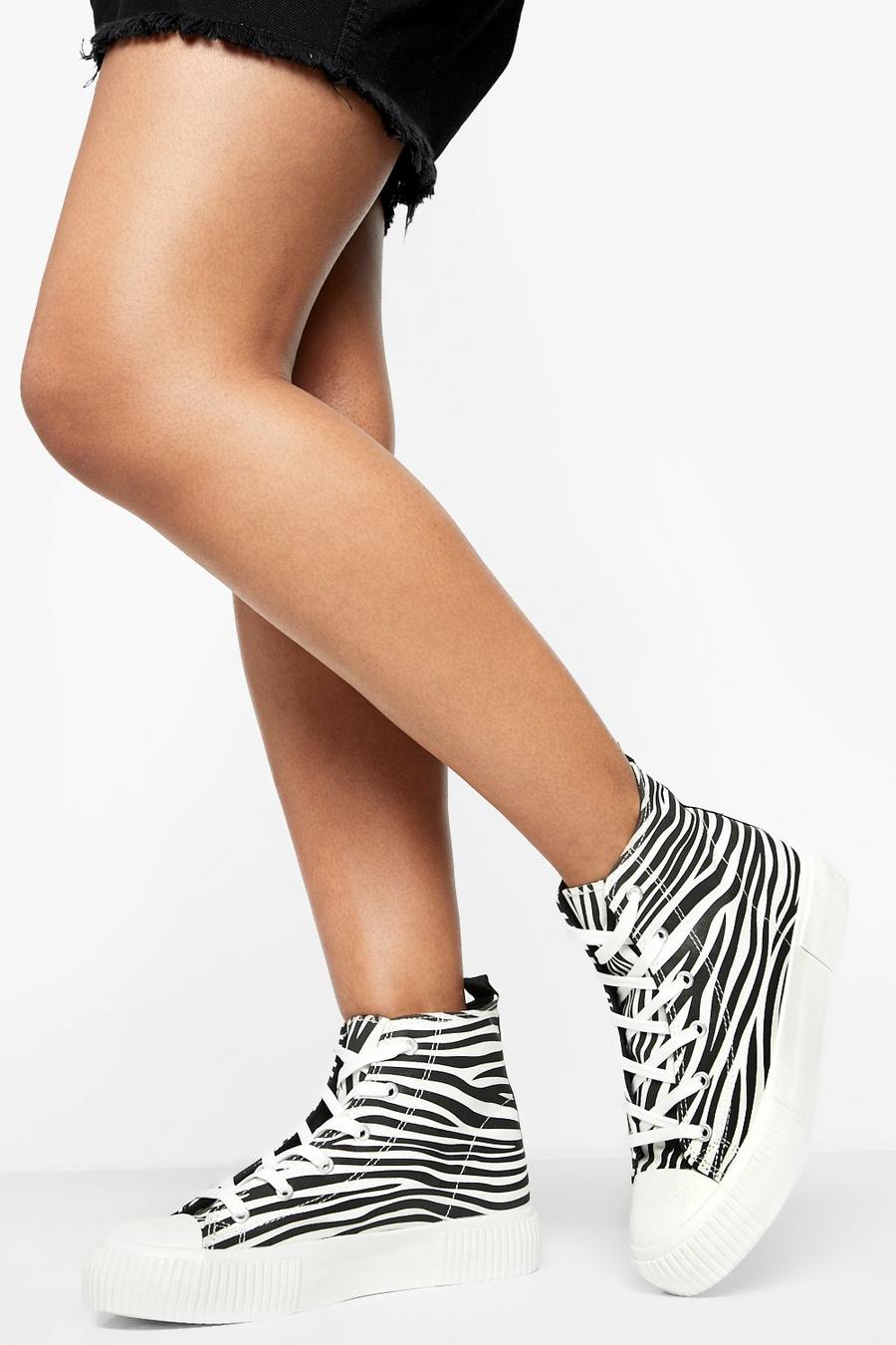 Zebra Sneakers med platåsula och zebramönster image number 1
