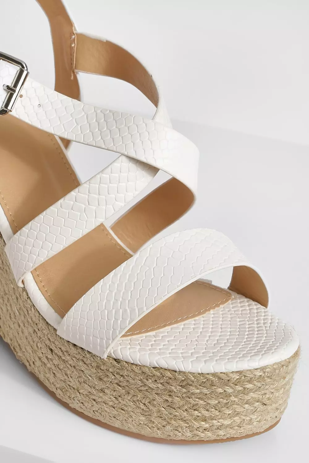 White Crossover Snake Buckle Wedge alternative image