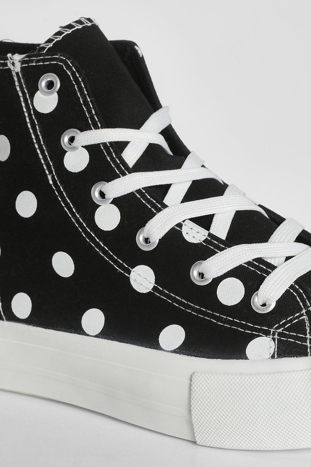 Scarpe da ginnastica alte in tela a pois con zeppa