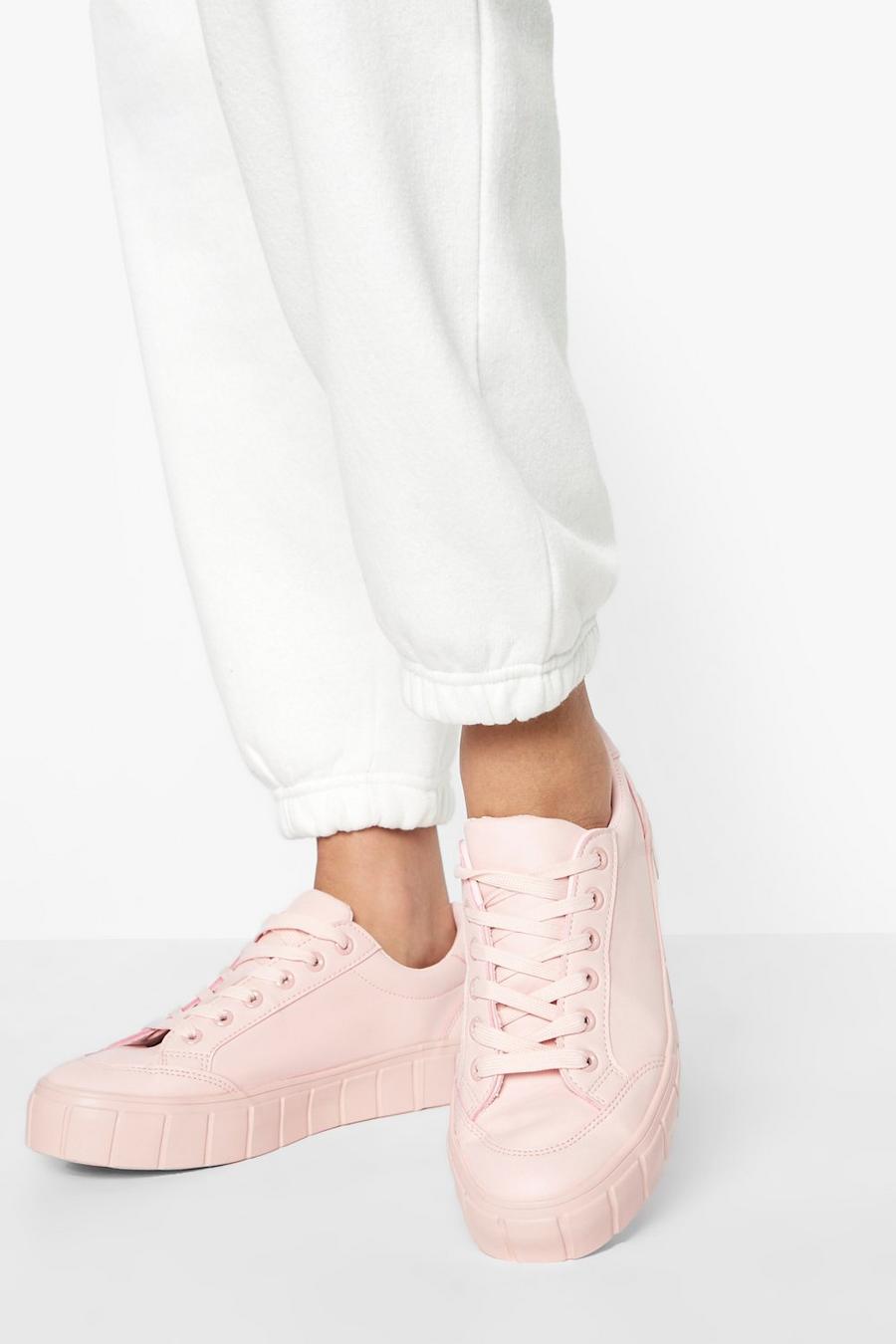 Pink Ribbed Sole Flat Sneakers image number 1