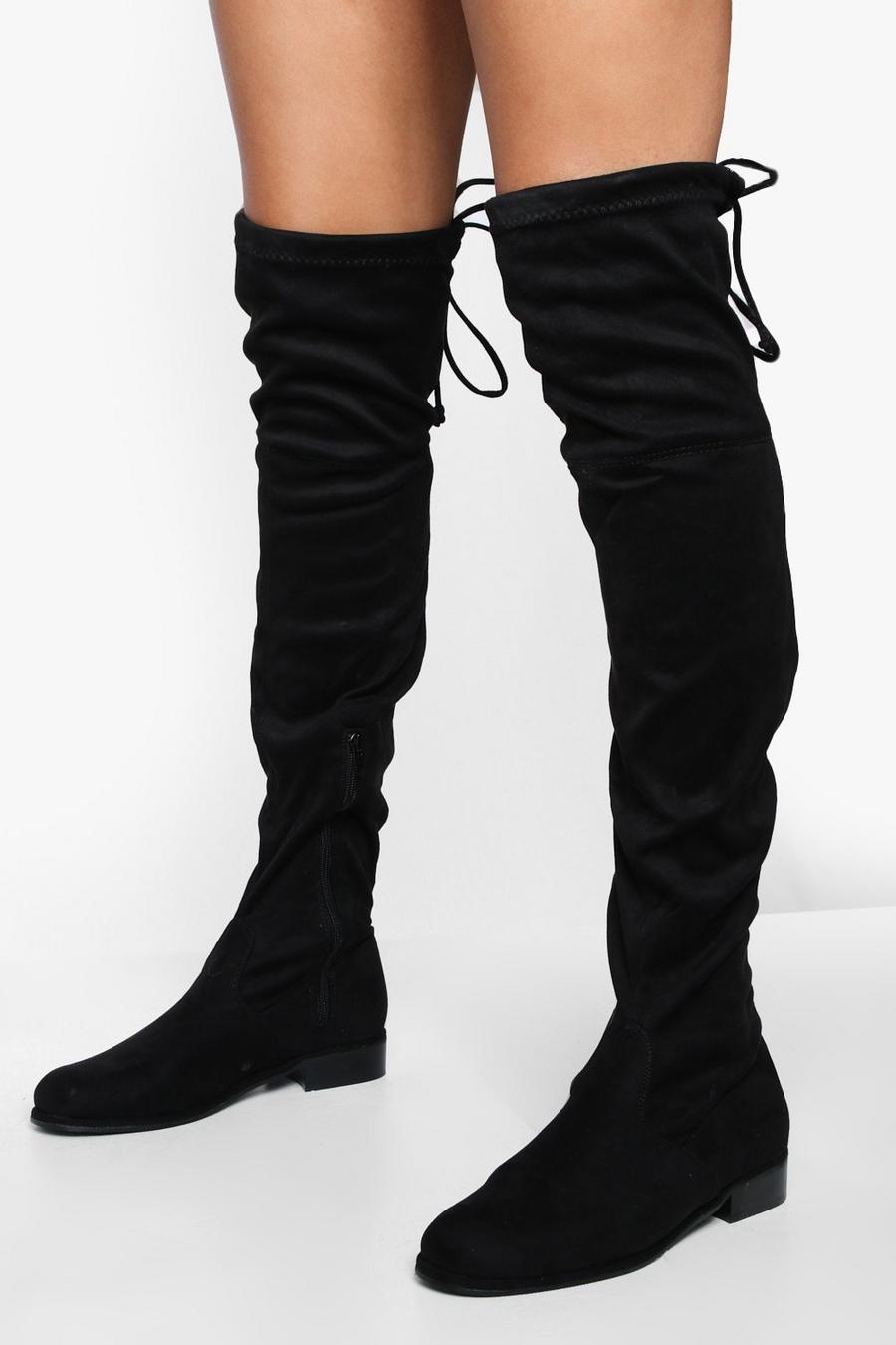 Black Flat Faux Suede Over The Knee Boot image number 1