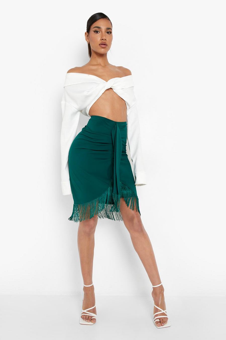 Green Tassel Hem Sarong Midi Skirt image number 1