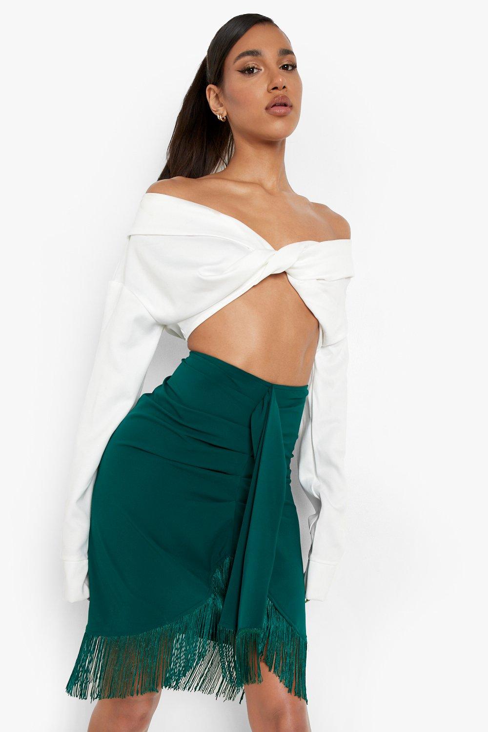 Tassel Hem Sarong Midi Skirt