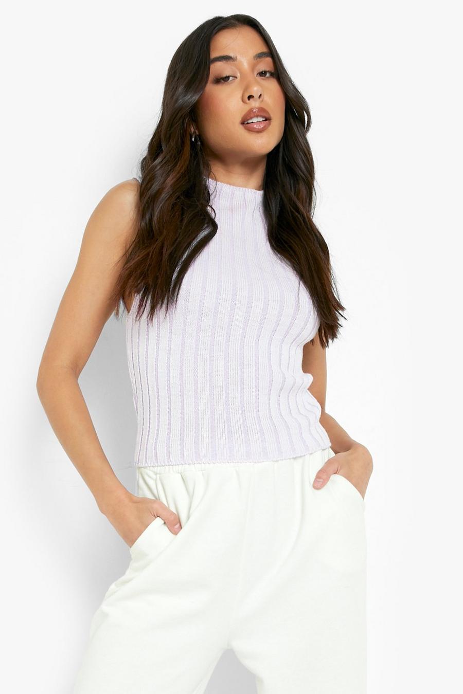 Lilac purple Marl Knitted High Neck Tank