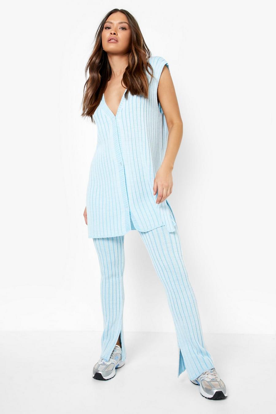 Blue Oversized Slouchy Knitted Waistcoat Co-ord