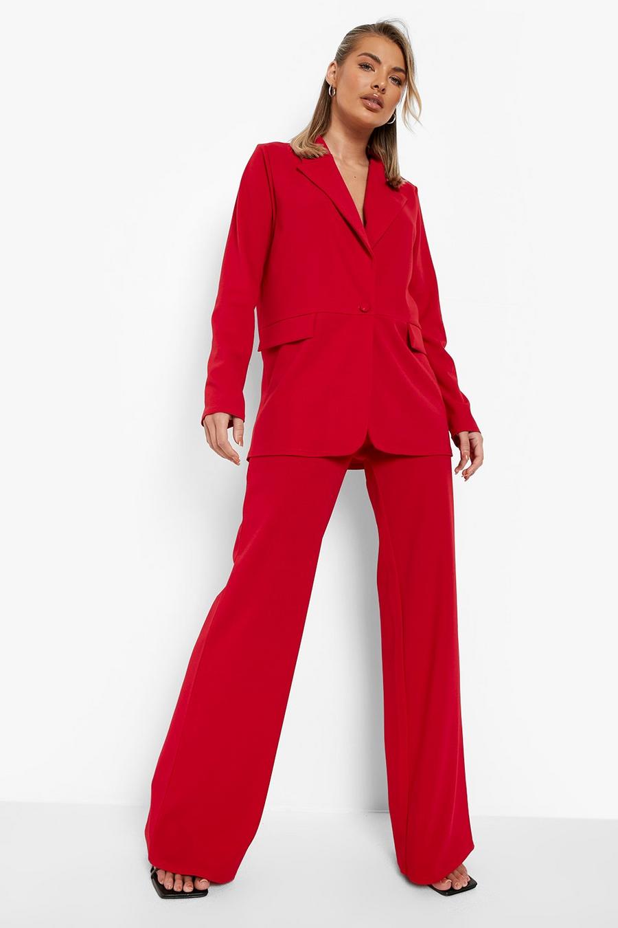 Red Relaxed Fit Blazer & Wide Leg Trouser Suit image number 1