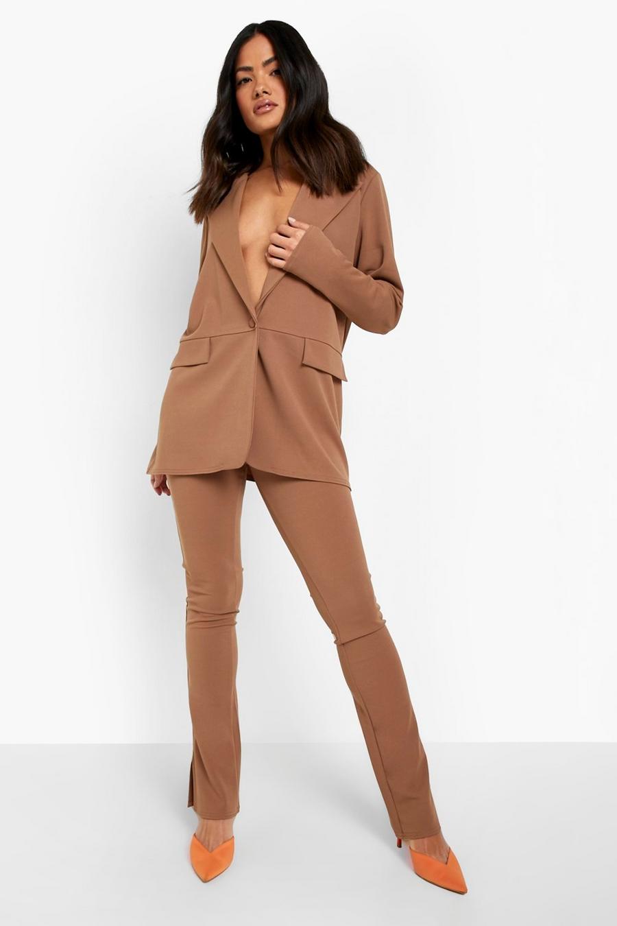 Brown Boohoo Synthetic Plus Knitted Crew Neck Jumper & Trouser Set in Chocolate Womens Clothing Suits Skirt suits 