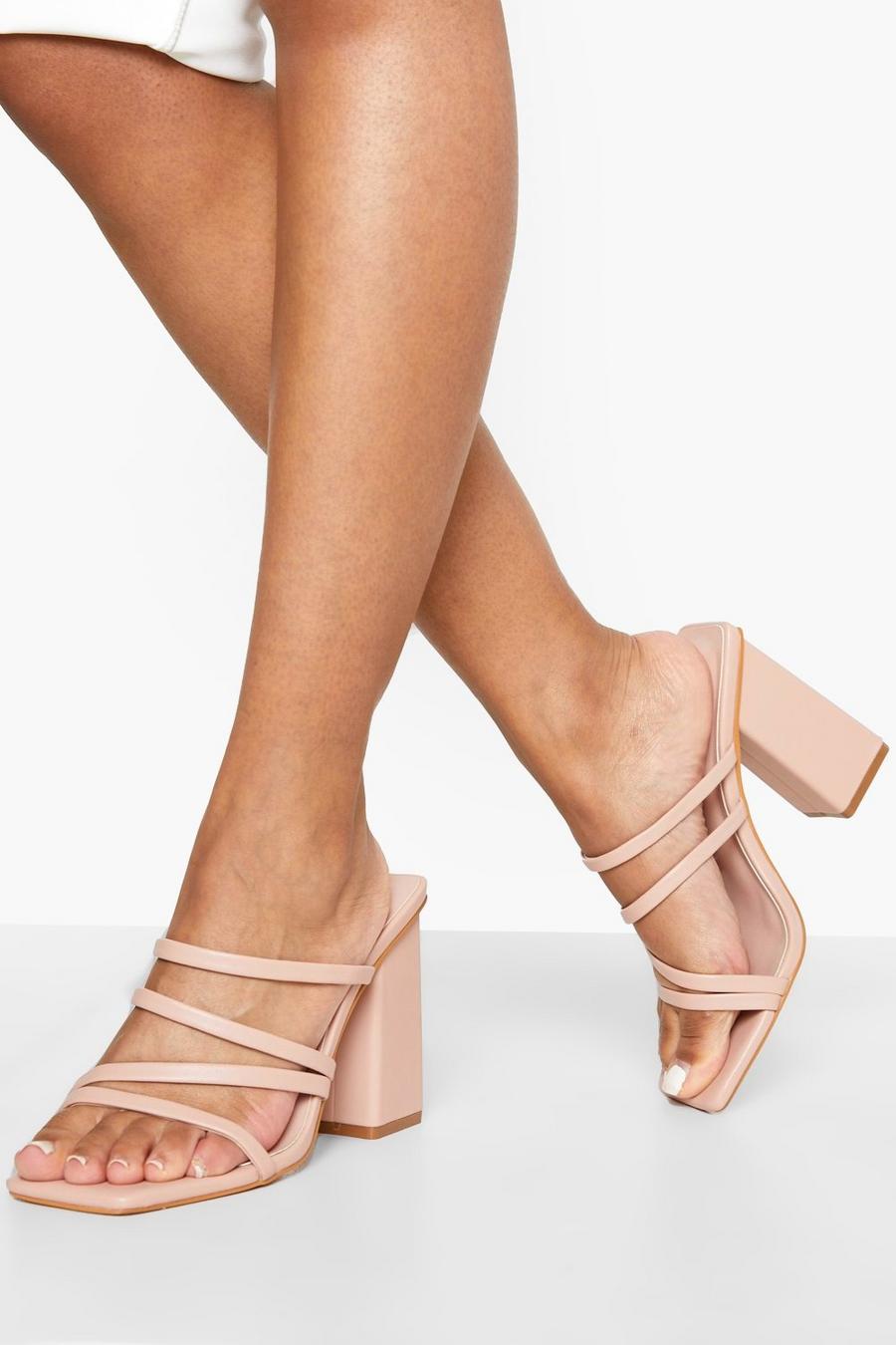 Nude Extra Wide Fit Asymmetric Strappy Block Heel Mule image number 1