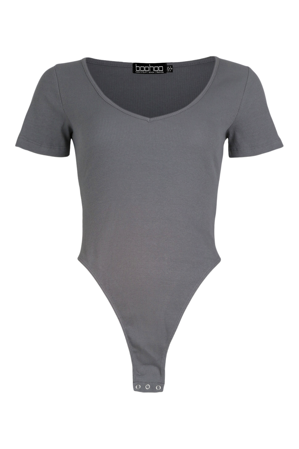 Women's Grey Rib V Neck Bodysuit