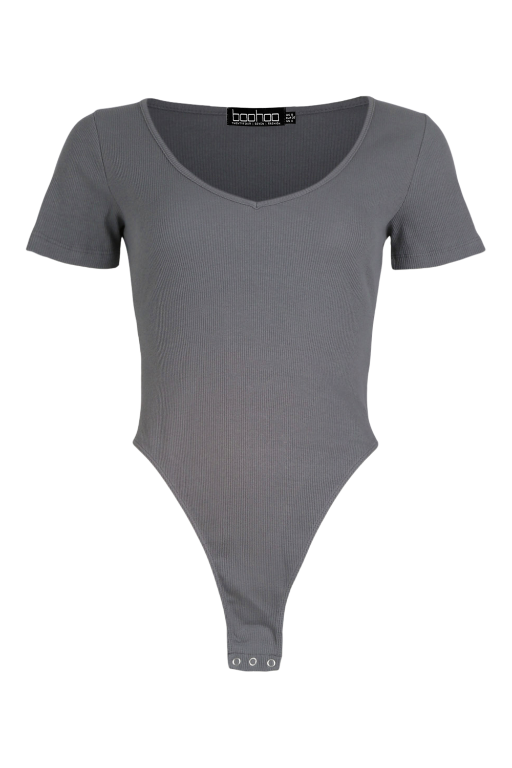 Buy Boohoo Basic Rib Straight Neck Bodysuit In Grey