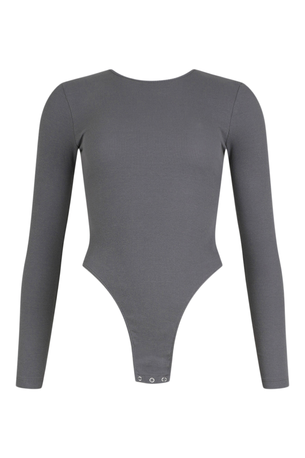 Women's Grey Rib Crew Neck Long Sleeve Bodysuit