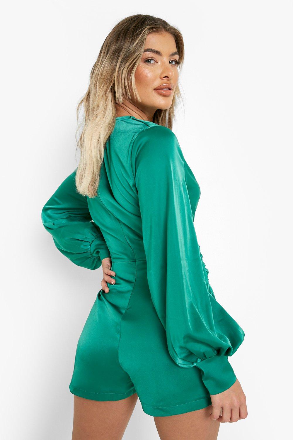 Green long sleeve playsuit online