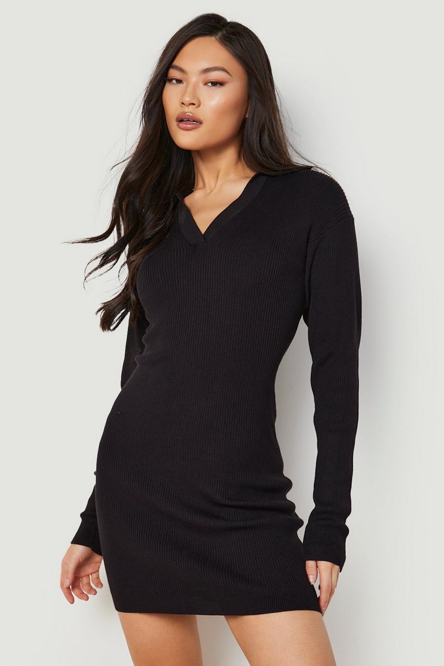 Black nero Polo Collar Knitted Mini Dress image number 1
