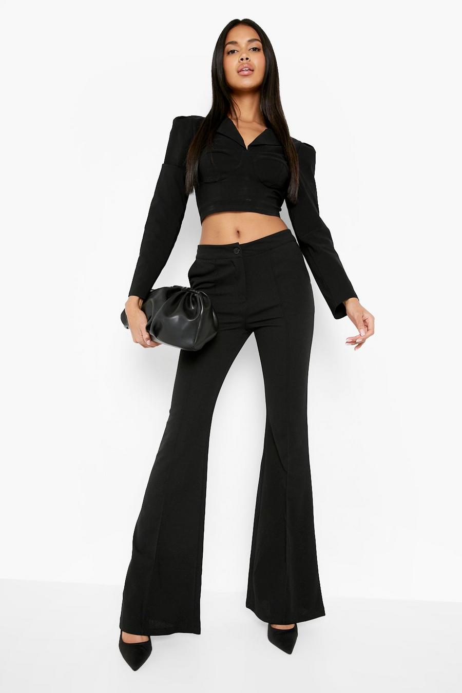 Black Seam Detail High Waist Tailored Flare Trouser