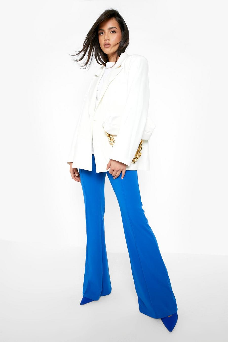 Blue Seam Detail High Waist Tailored Flare Trouser image number 1