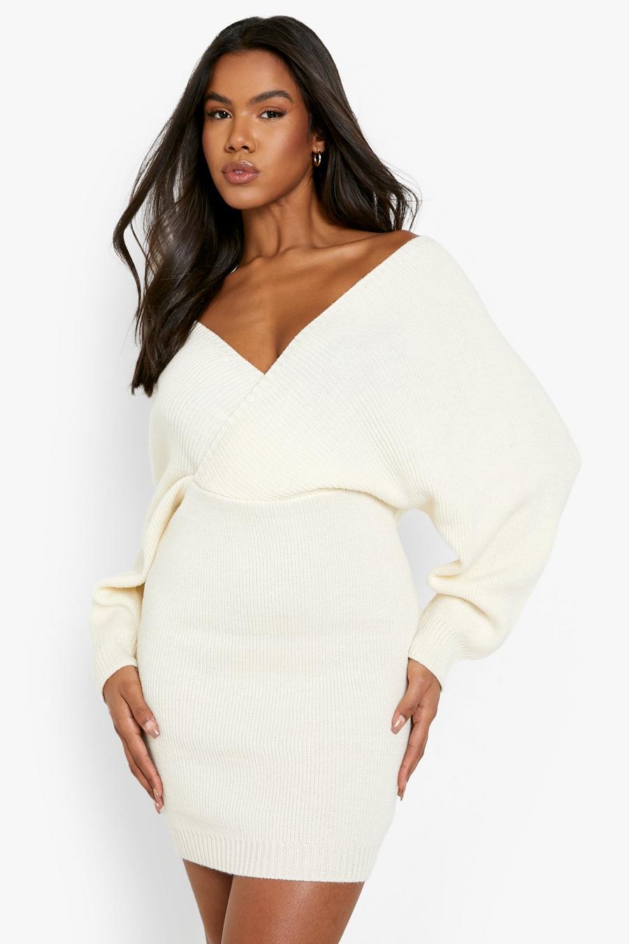 Ecru white Off The Shoulder Knitted Dress