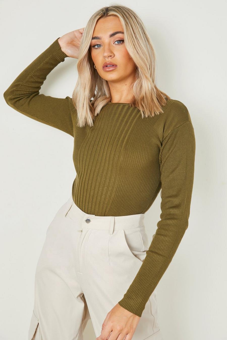 Olive Wide Rib Knitted Bodysuit image number 1