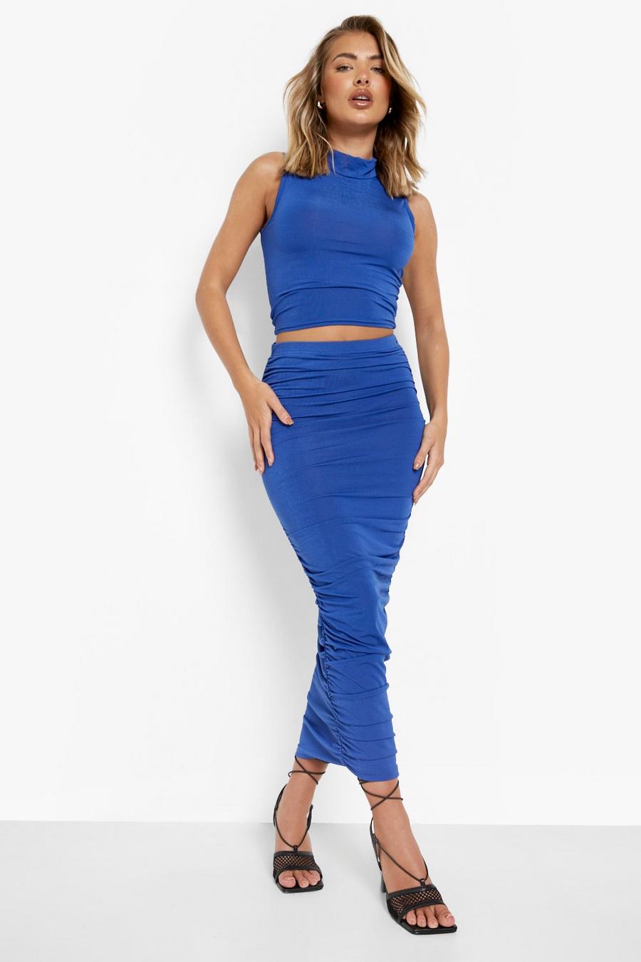 Cobalt High Neck Crop & Ruched Midaxi Skirt image number 1