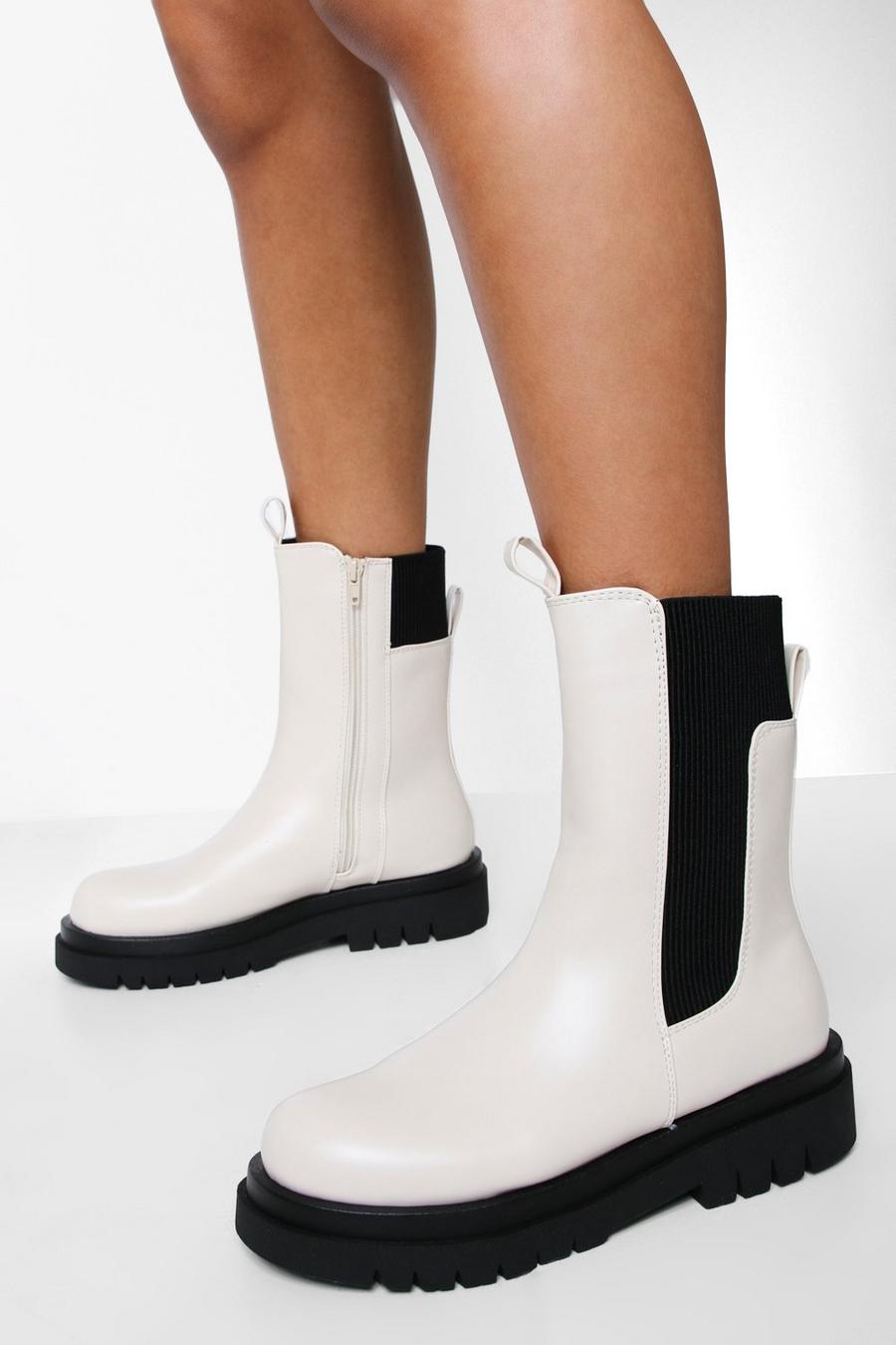 Cream Chunky Front Tab Detail Chelsea Boots image number 1