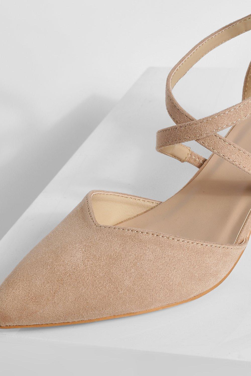 Cross Over Detail Low Block Pointed Heels | boohoo