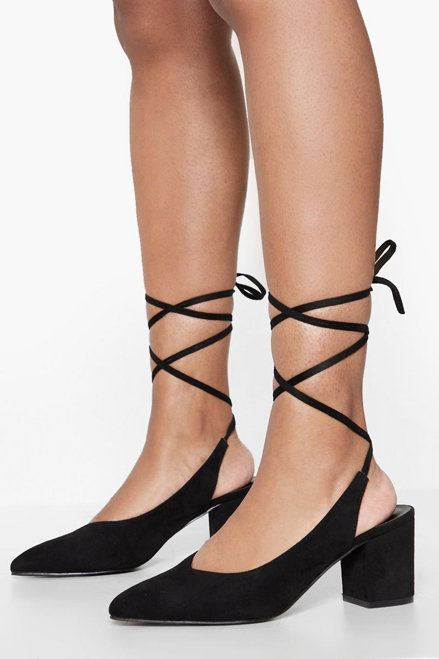 Black svart Spetsiga sandaletter med knytband image number 1