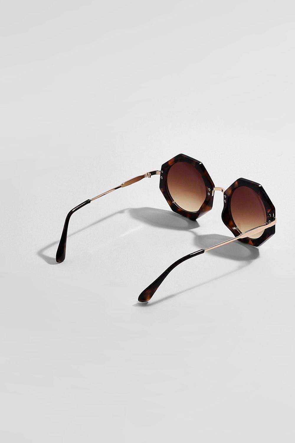 Hexagon Oversized Tortoise Shell Sunglasses boohoo UK