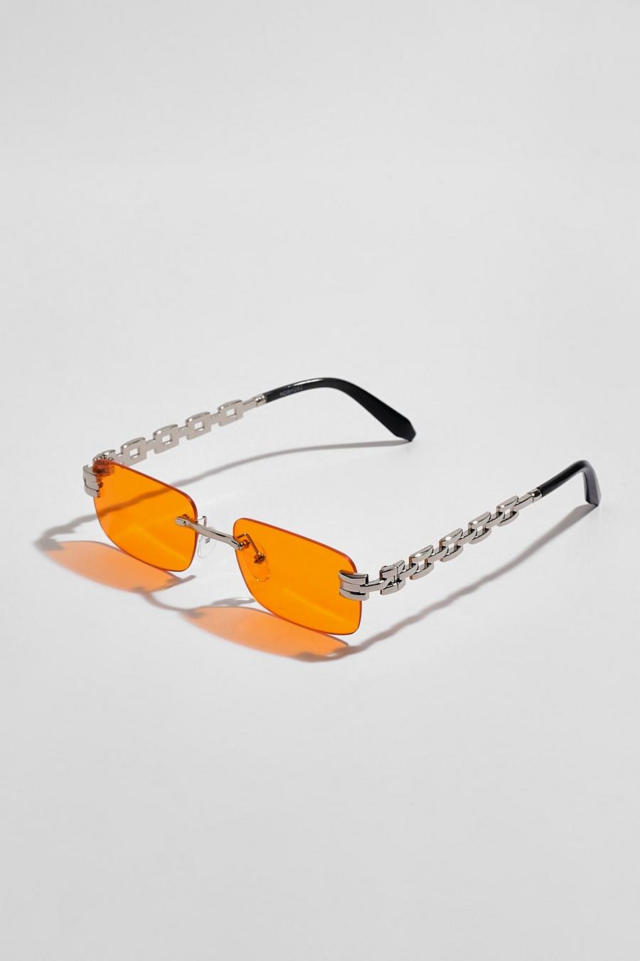 Getönte Sonnenbrille mit Ketten-Detail, Orange