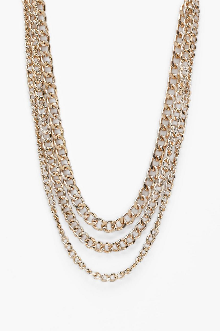 Gold Triple Chunky Chain Layering Necklaces image number 1