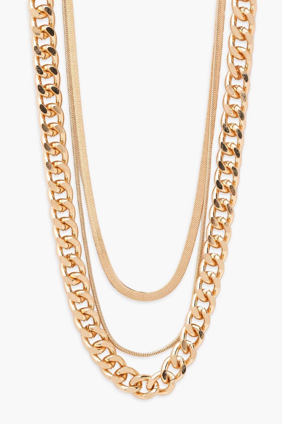 Gold Triple Chain Short Necklace image number 1