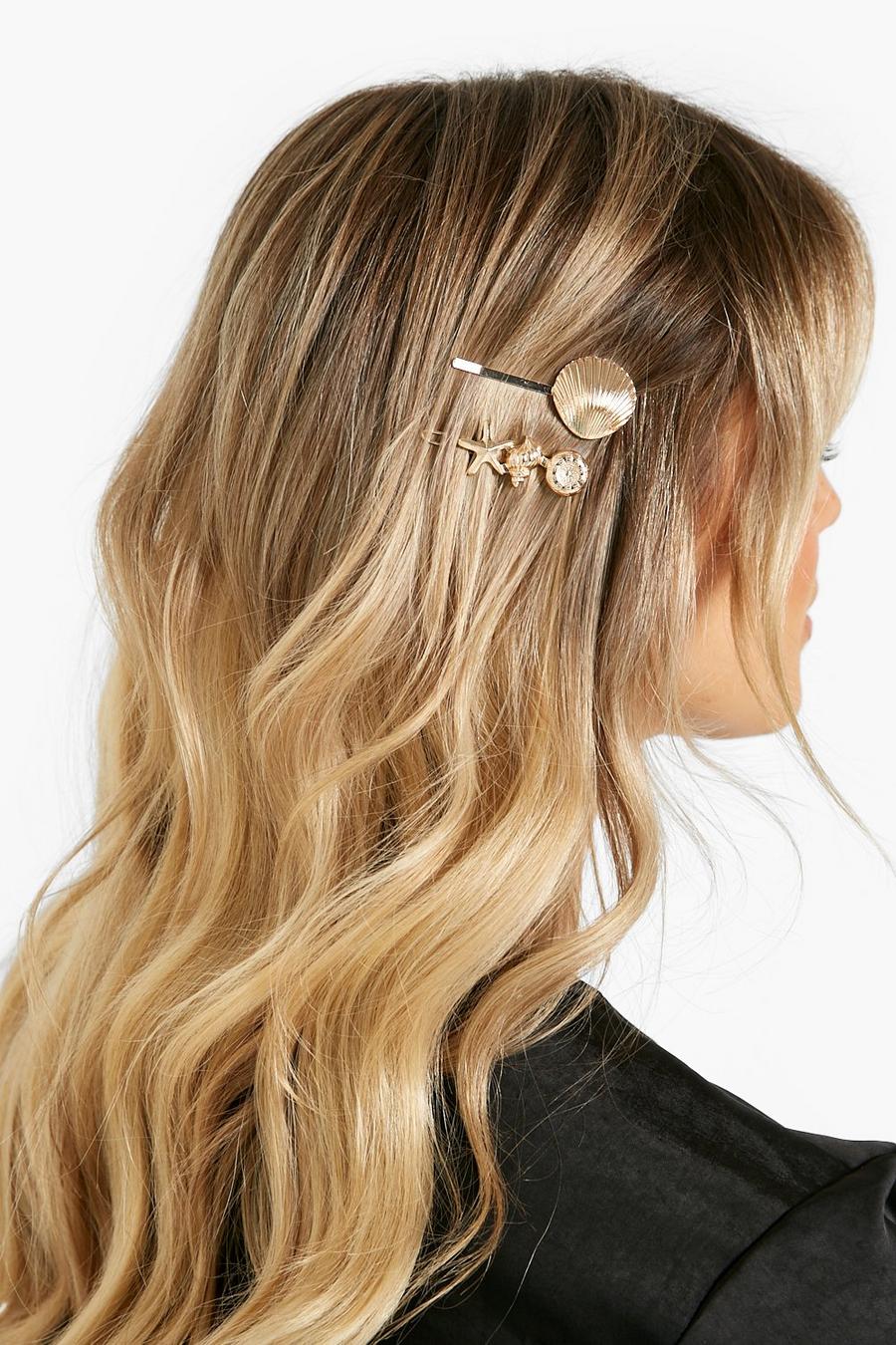 Gold metallic Sea Shell 2 Pack Hair Slides