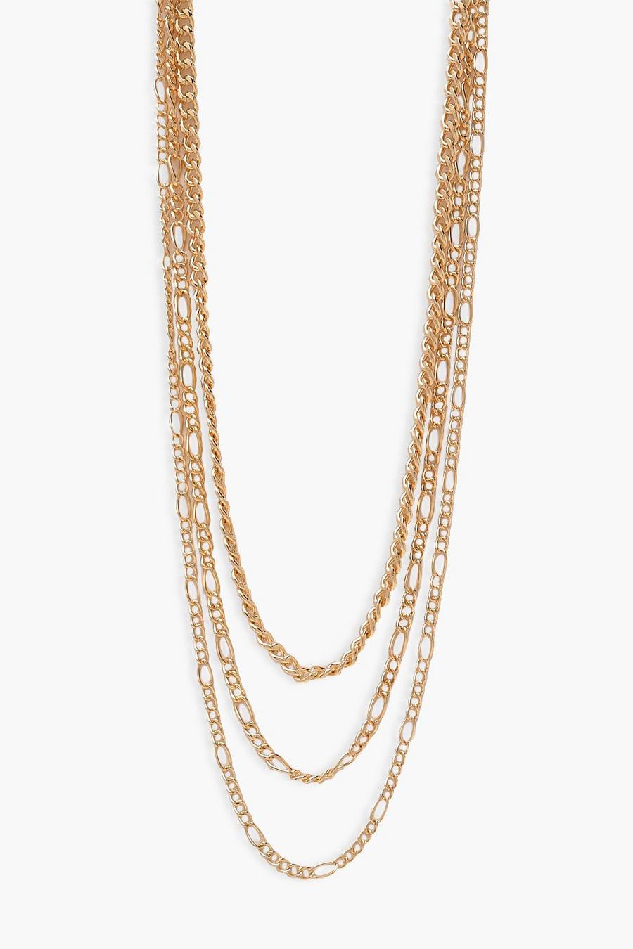 Gold Triple Layering Chain Link Necklace image number 1