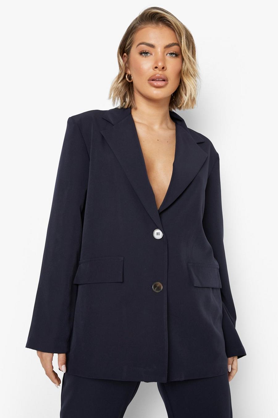 Navy Single Breasted Relaxed Fit Blazer image number 1