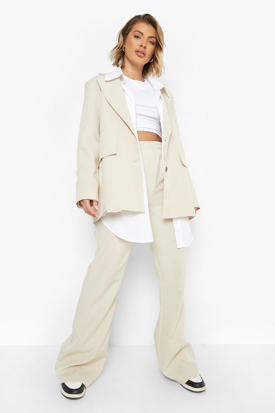 Cream white Relaxed Fit Seam Front Wide Leg Pants