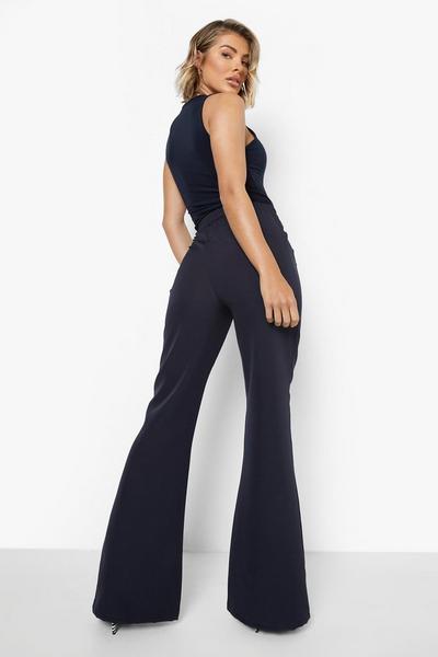 boohoo navy Relaxed Fit Seam Front Wide Leg Trousers