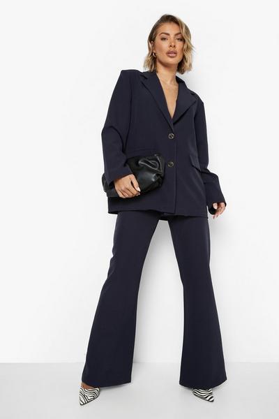 boohoo navy Relaxed Fit Seam Front Wide Leg Trousers