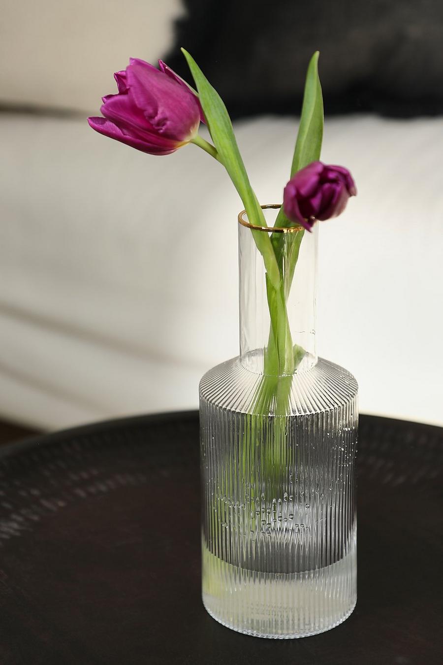 Clear transparent Ribbed Glass Stem Vase