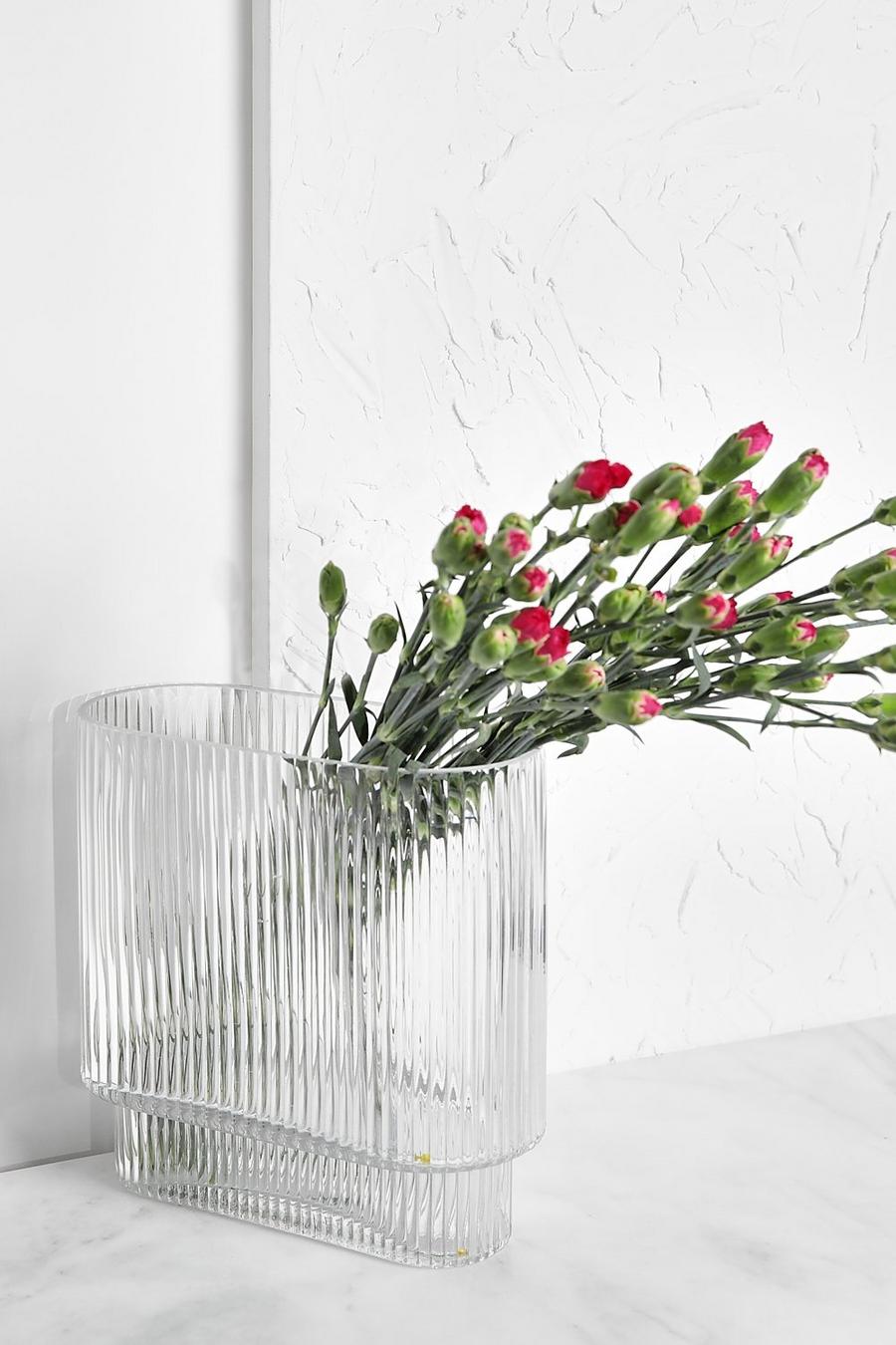 Ribbed Wide Glass Vase | boohoo Ribbed Wide Glass Vase | boohoo