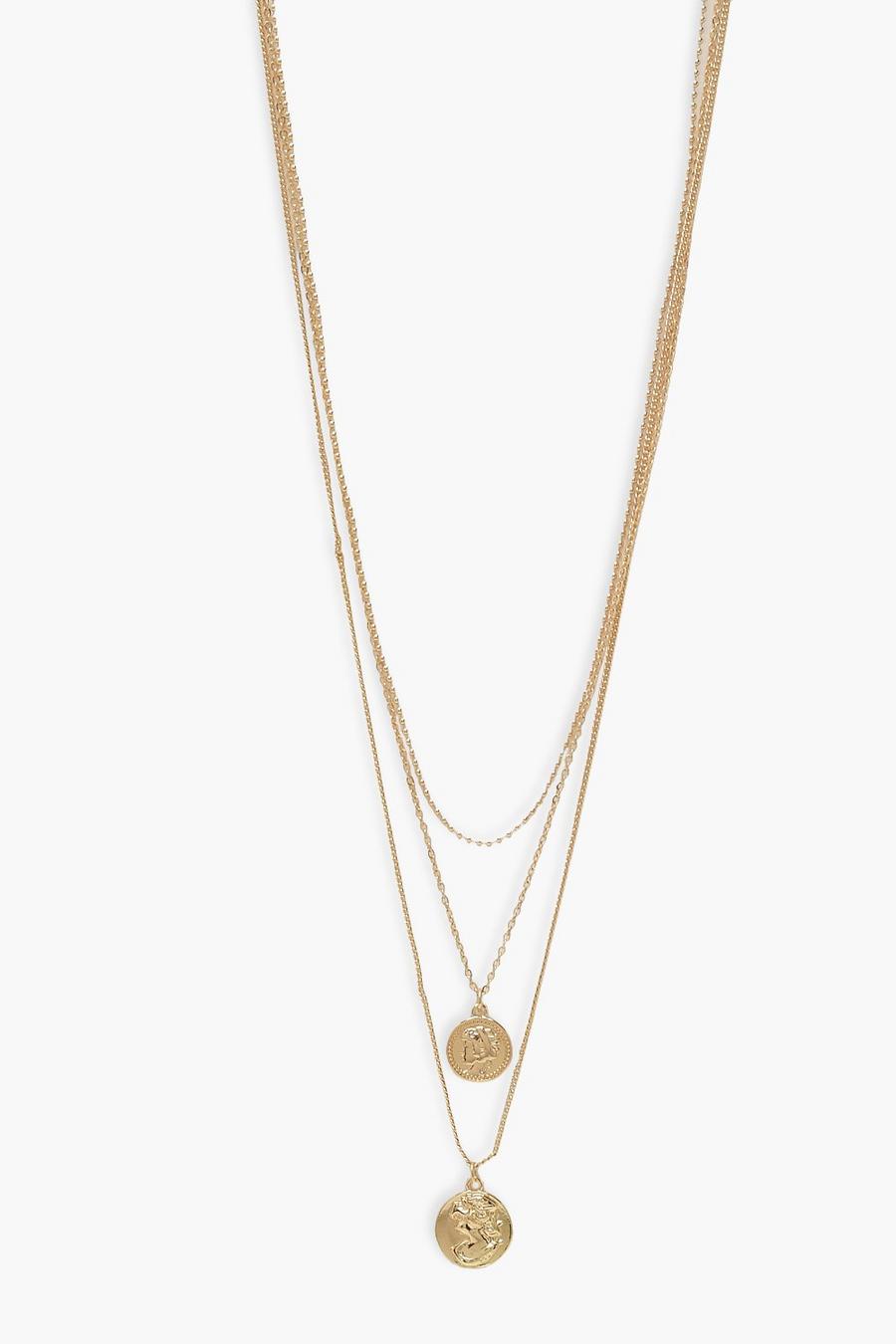 Gold metallic Simple Coin Layered Necklace image number 1