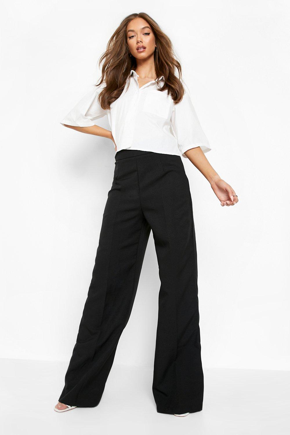 Plus Button High Waisted Wide Leg Trousers