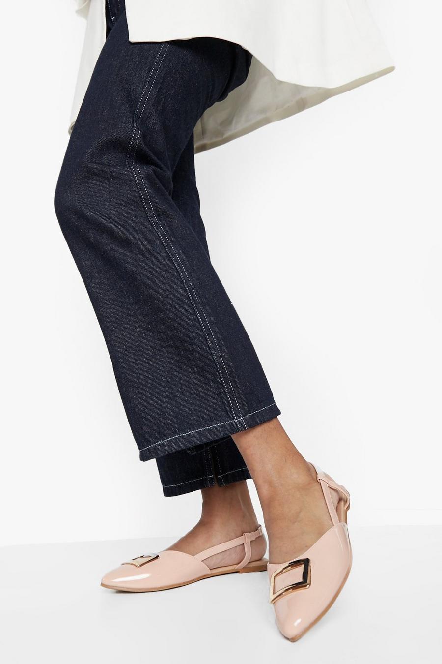 Nude Pointed Detail Strap Ballet Flats