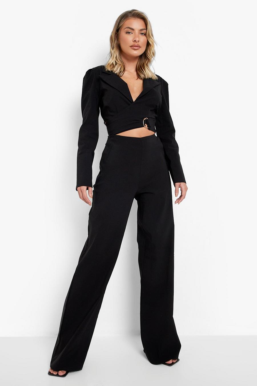 Black Super Stretch Wide Leg Trousers image number 1