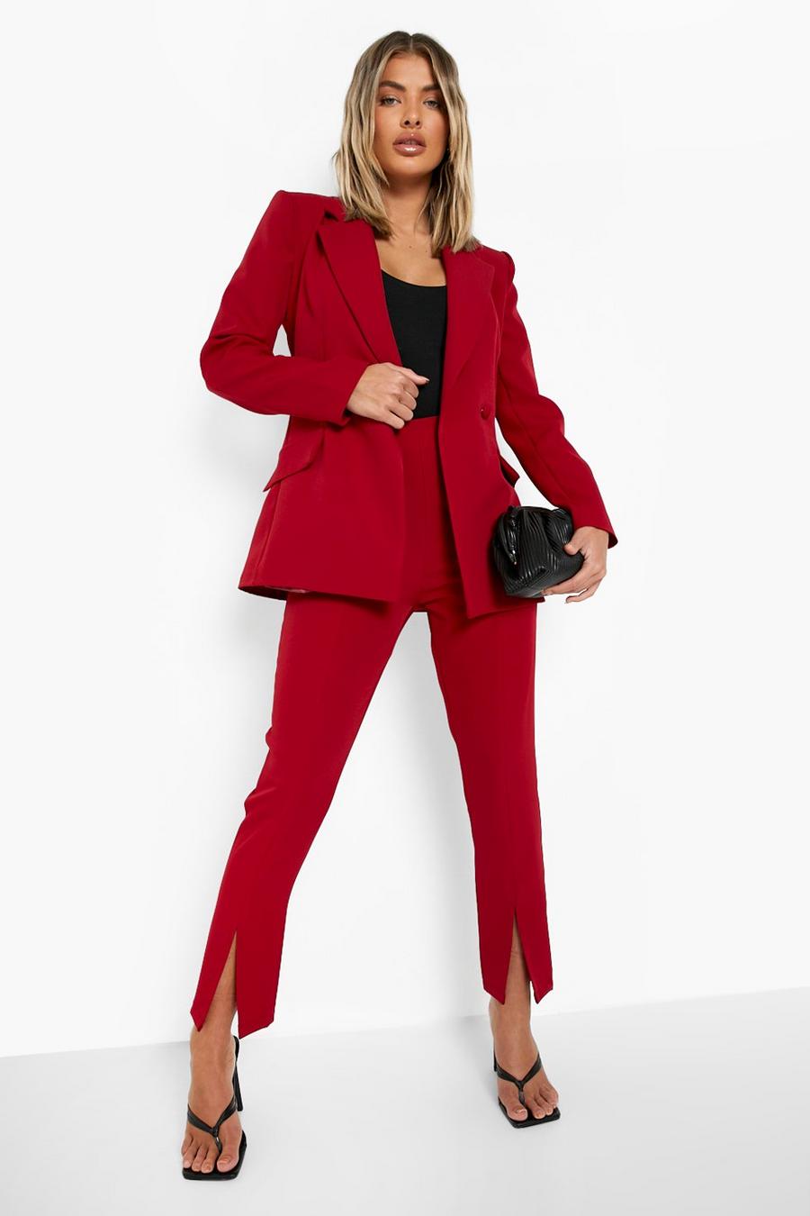 Berry red Split Front Slim Fit Tailored Pants