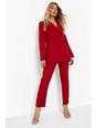 Berry red Self Fabric Belted Tailored Trousers