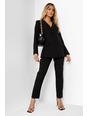 Black Self Fabric Belted Tailored Trousers