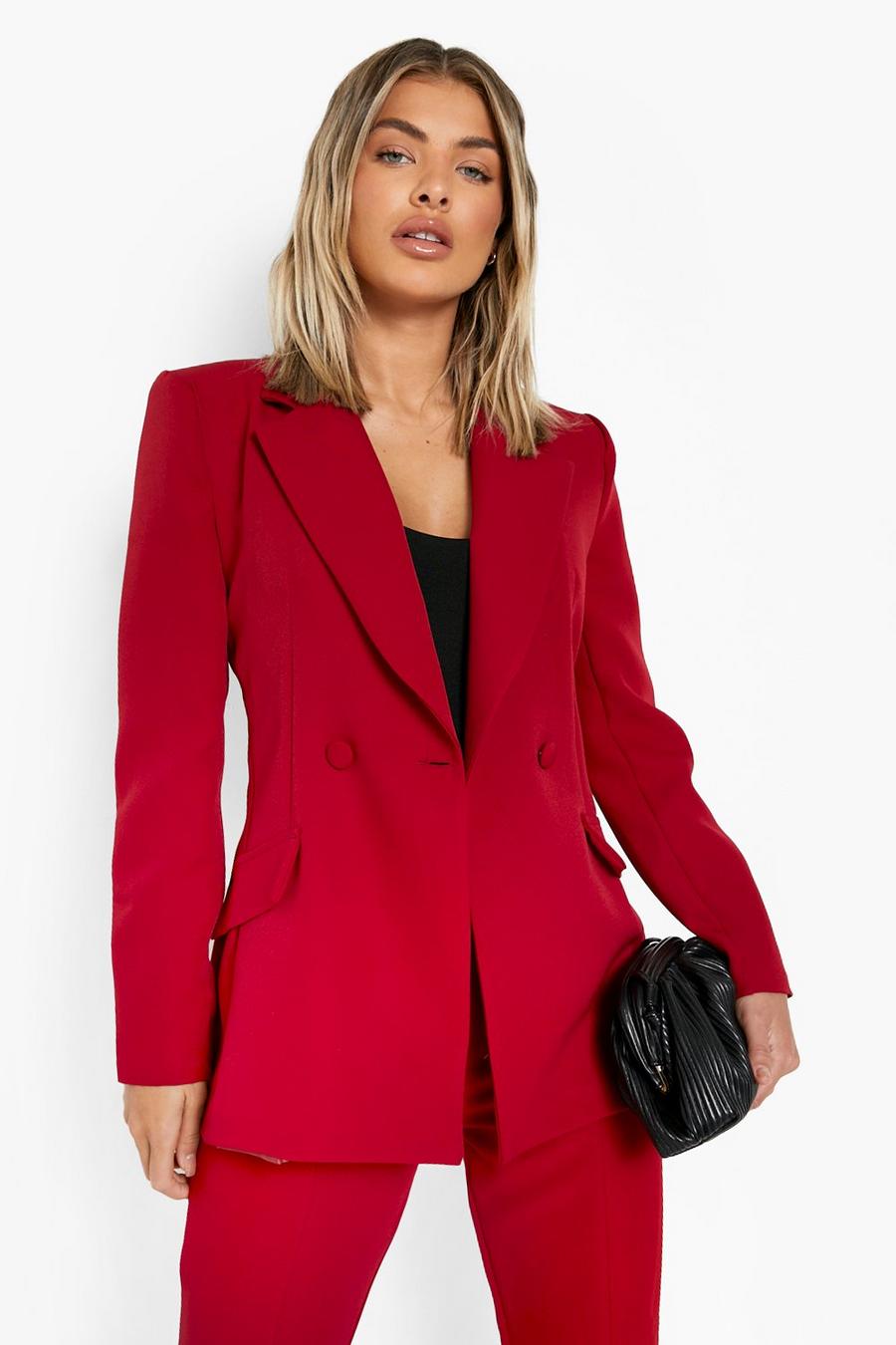 Berry Plunge Tailored Fitted Blazer image number 1