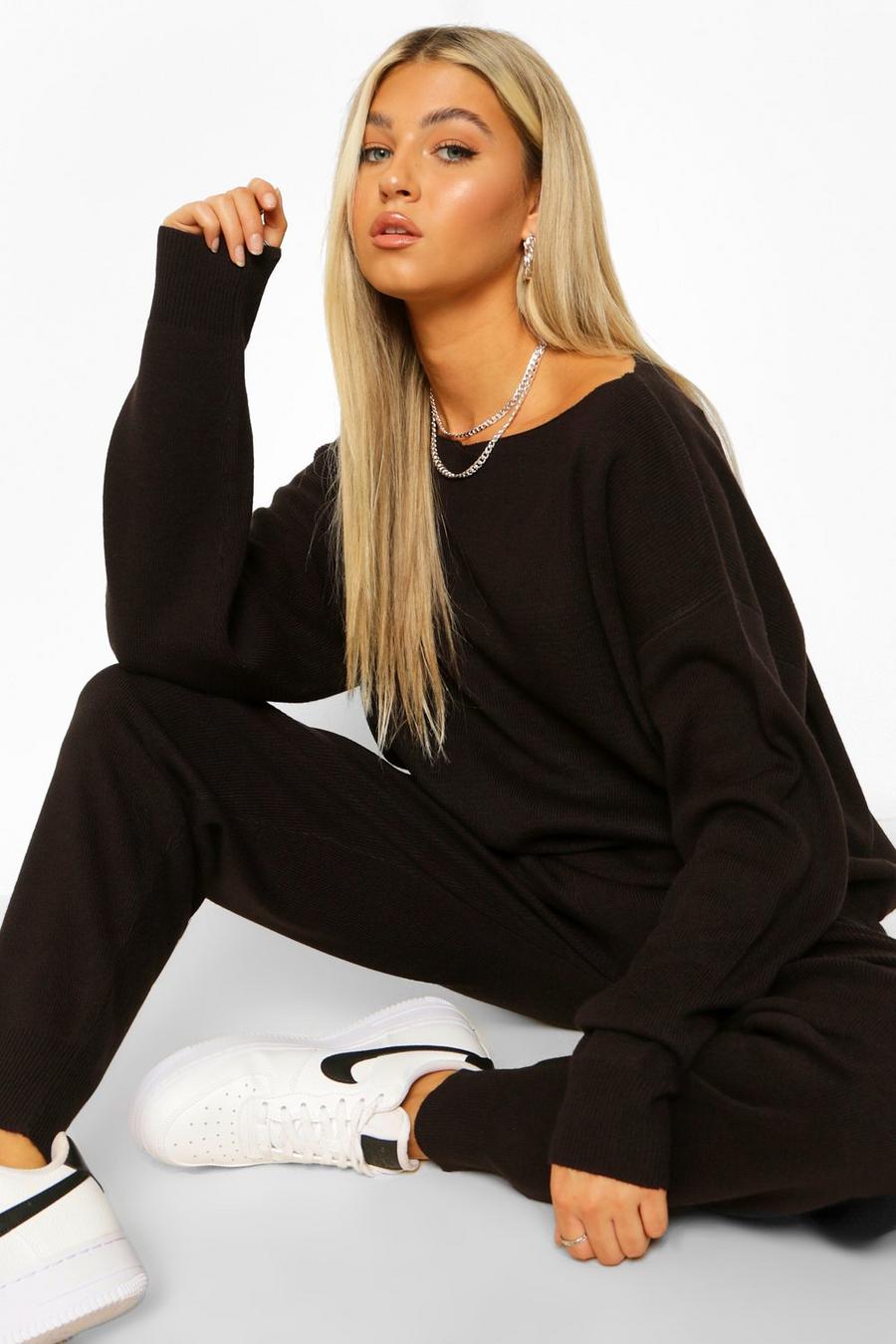Black Tall Knitted Loungewear Set image number 1