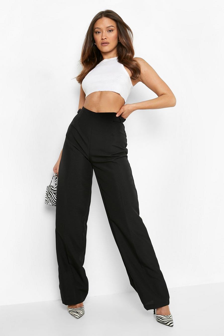 Black Strap Detail Tapered Trousers image number 1