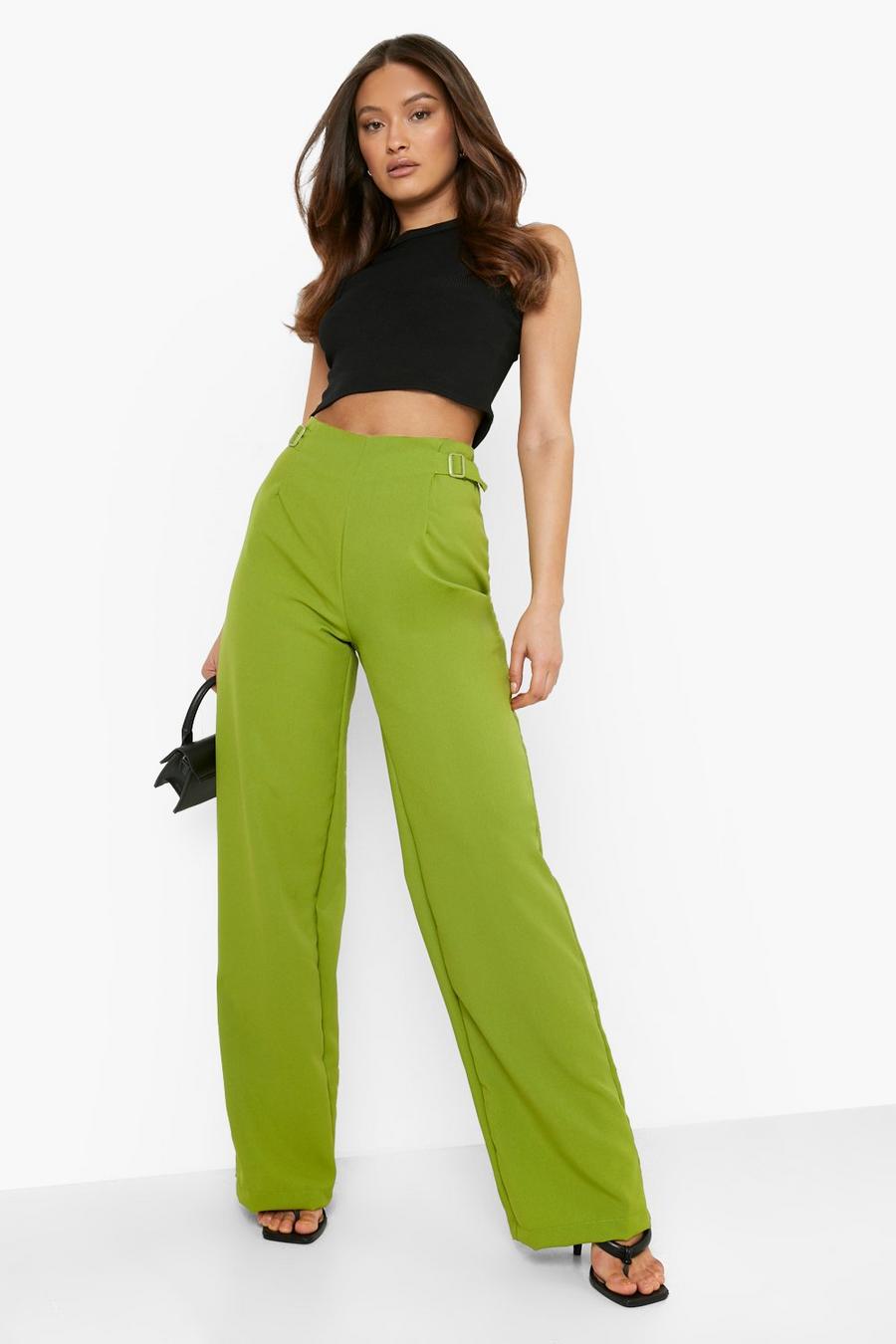 Olive Strap Detail Tapered Trousers image number 1