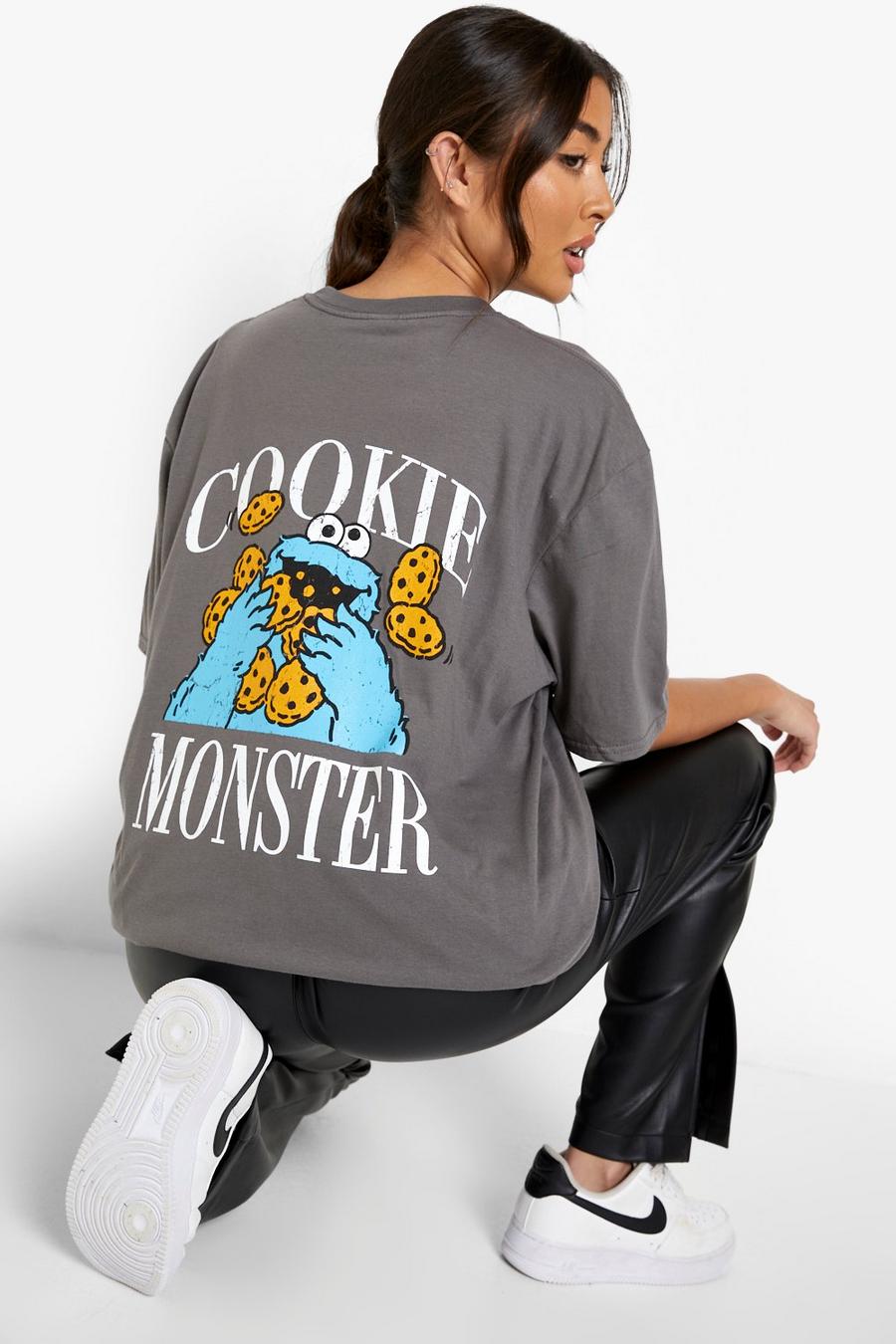 Oversize T-Shirt mit Cookie Monster Print, Charcoal image number 1